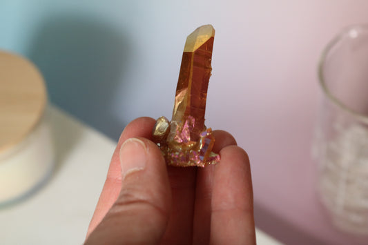 Tangerine Aura Quartz mini peak, quartz cluster