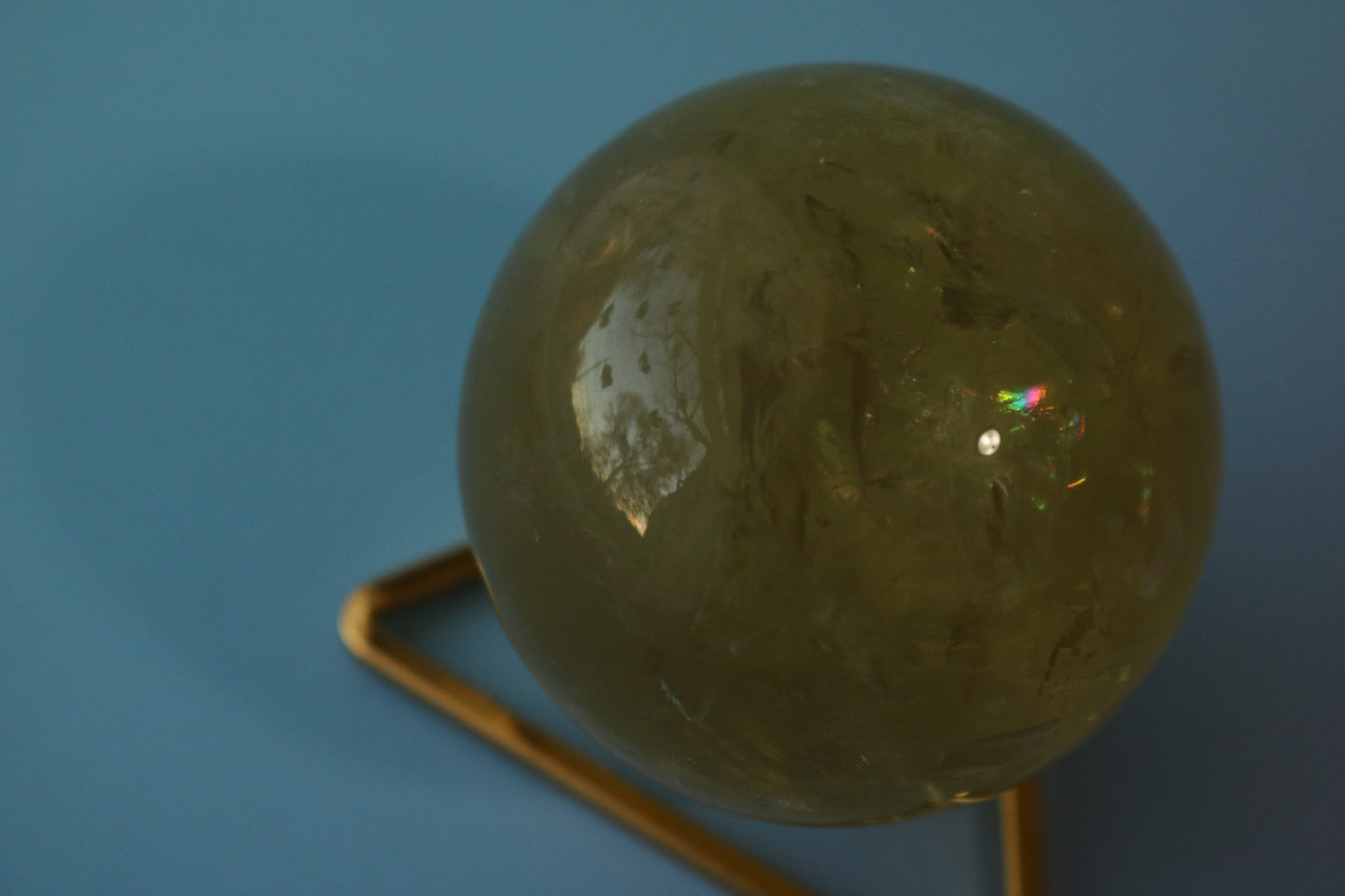 Lemon Quartz Sphere, medium sized quartz sphere, yellow, rainbows