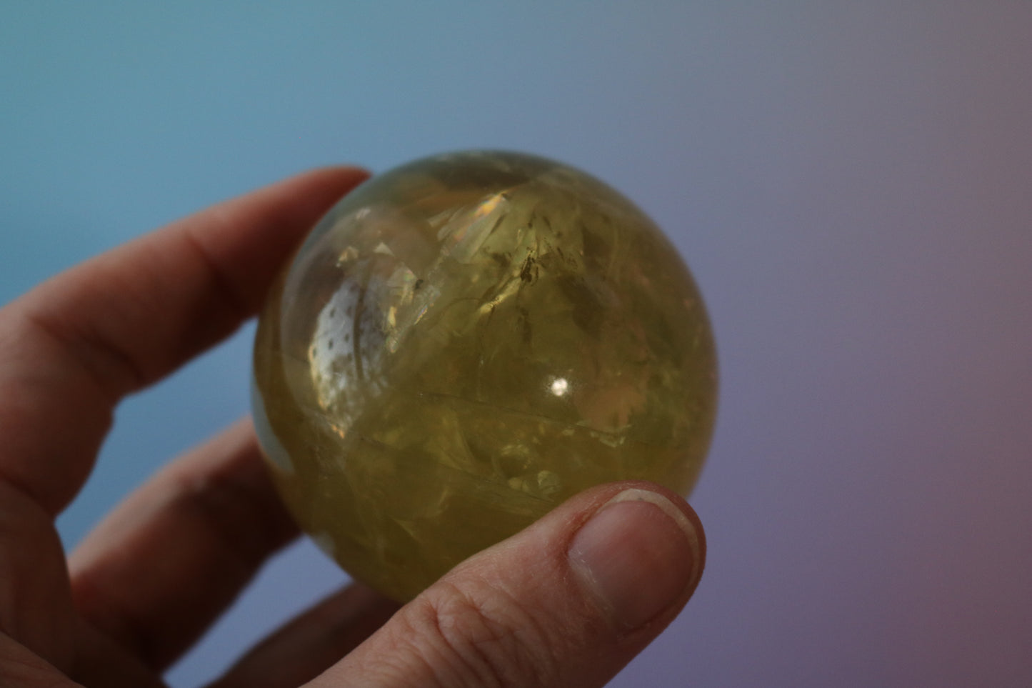 Lemon Quartz Sphere, medium sized quartz sphere, yellow, rainbows