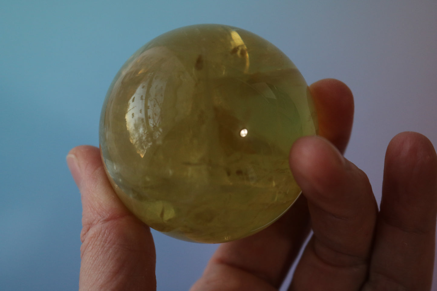 Lemon Quartz Sphere, medium sized quartz sphere, yellow, rainbows