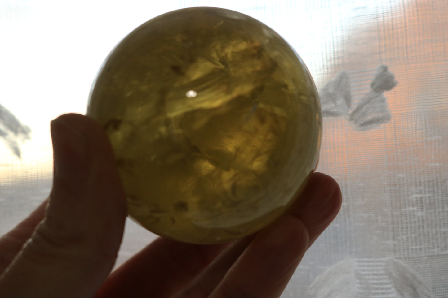 Lemon Quartz Sphere, medium sized quartz sphere, yellow, rainbows