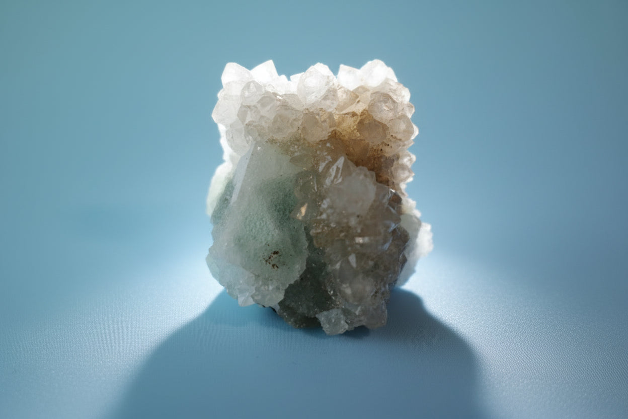 Sugar Cube Fluorite, sea foam fluorite, calcite dusting, with bi-color calcite liberty spikes