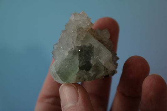 Sugar Cube Fluorite, sea foam fluorite, calcite dusting, with bi-color calcite liberty spikes