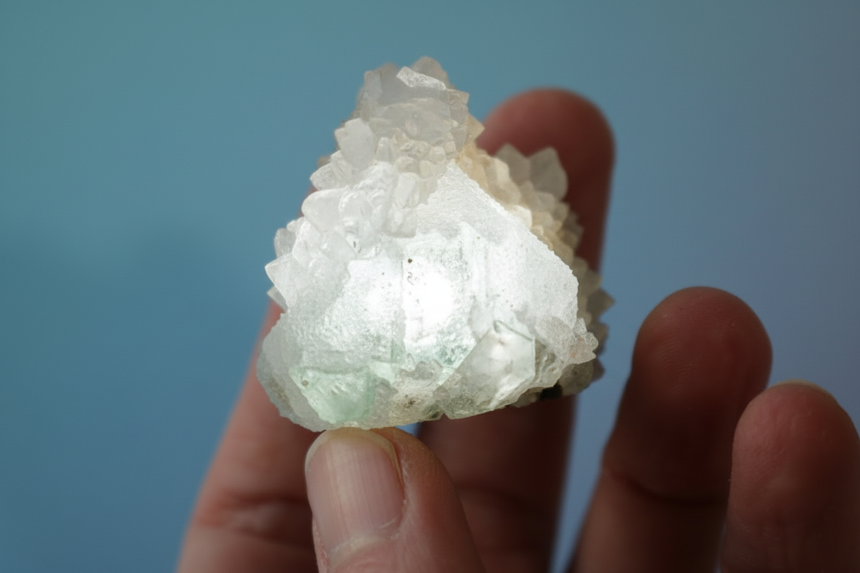 Sugar Cube Fluorite, sea foam fluorite, calcite dusting, with bi-color calcite liberty spikes