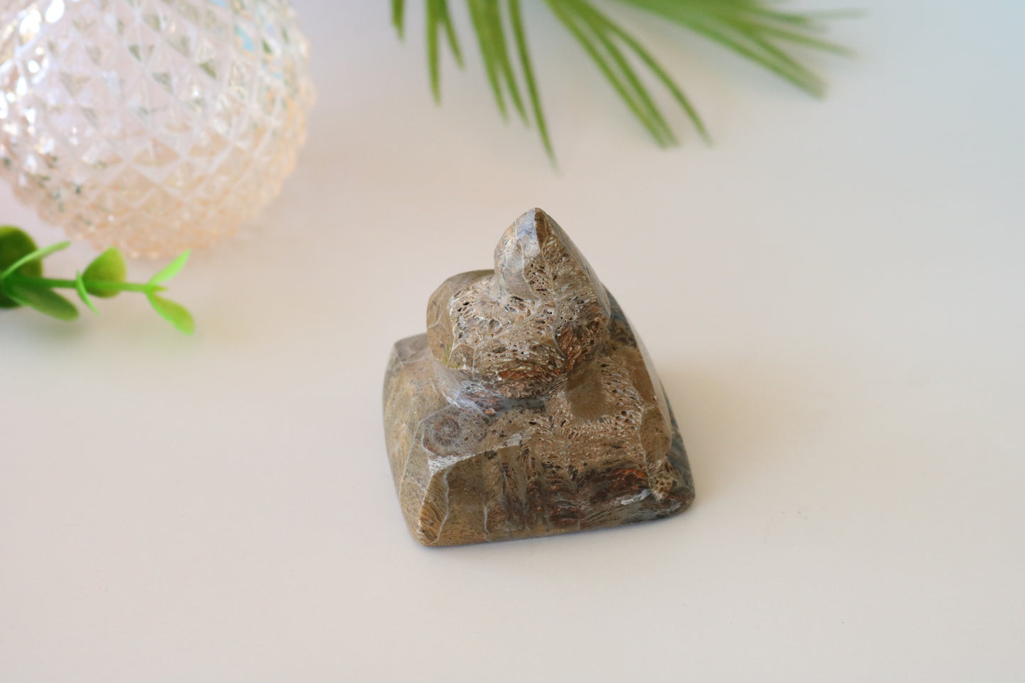 FOSSILIZED CORAL, POOP EMOJI CARVING CRYSTAL