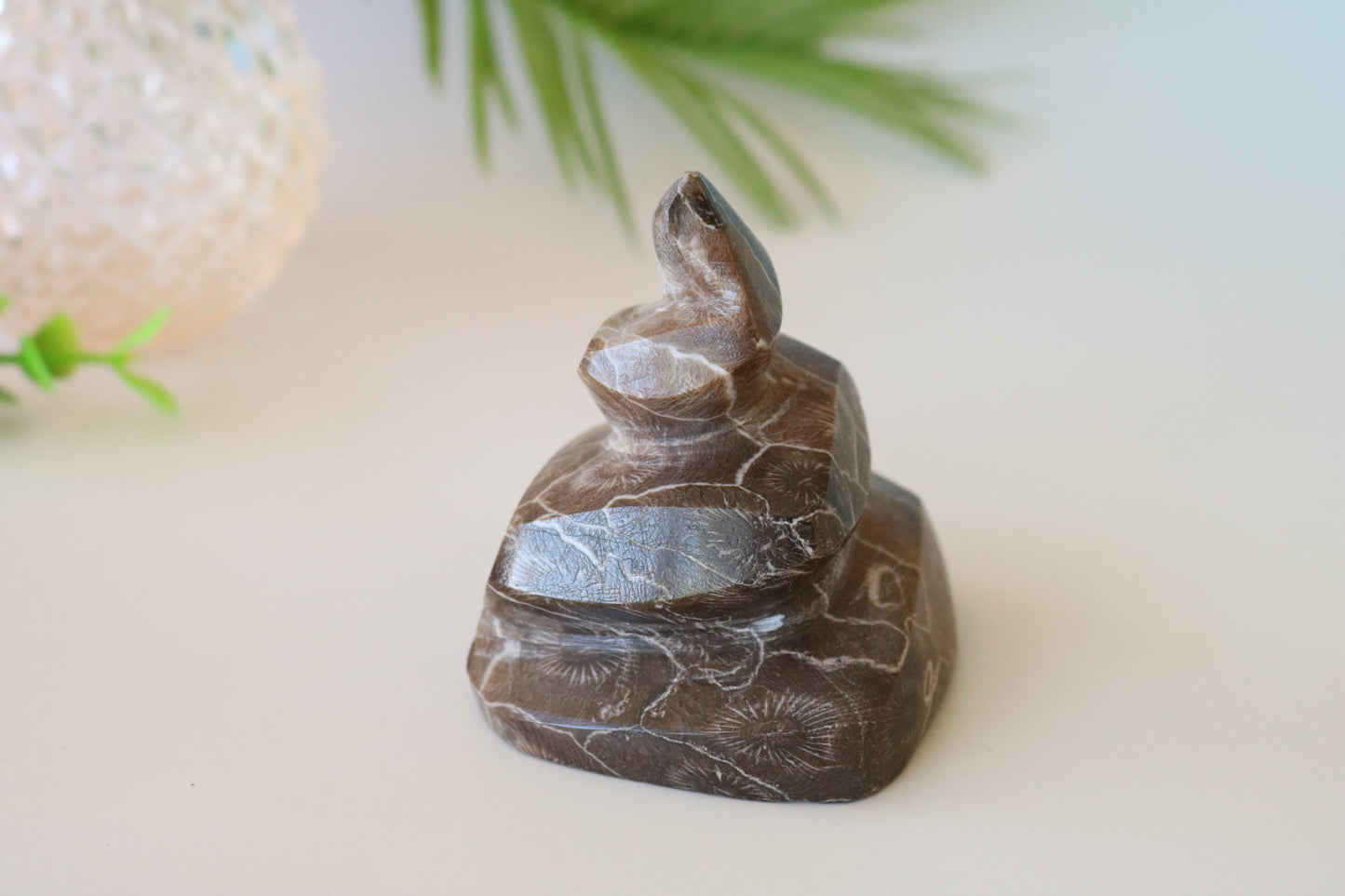 FOSSILIZED CORAL, POOP EMOJI CARVING CRYSTAL XL