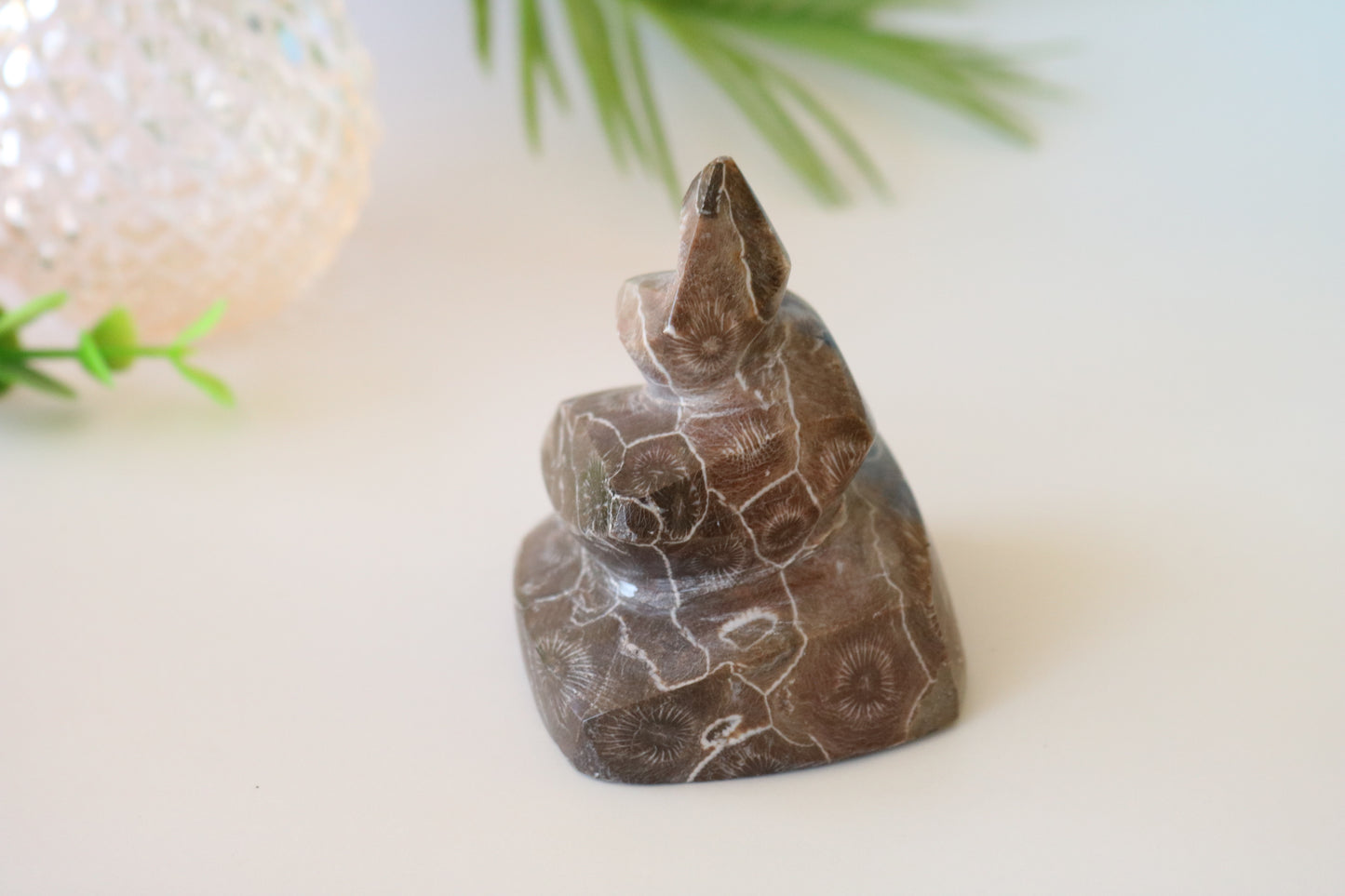 FOSSILIZED CORAL, POOP EMOJI CARVING CRYSTAL XL