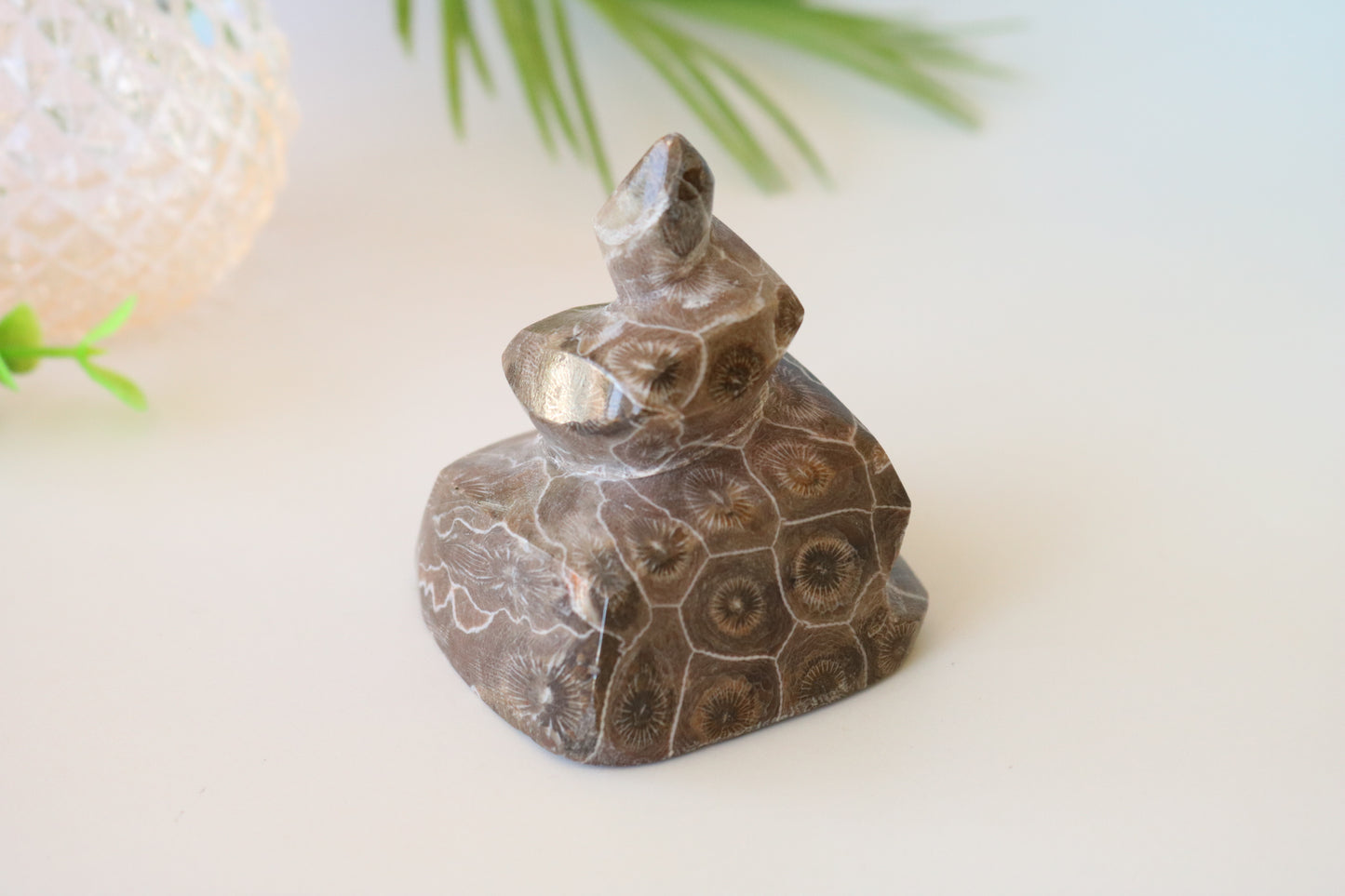 FOSSILIZED CORAL, POOP EMOJI CARVING CRYSTAL XL