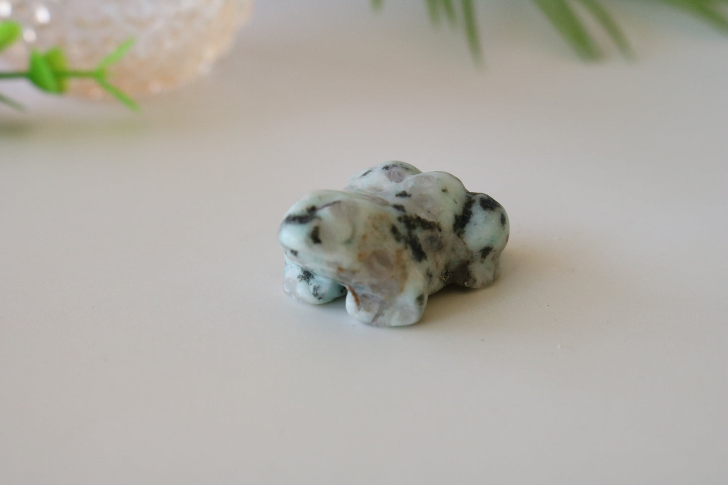 KIWI JASPER, Carved Frog, mini crystal carving