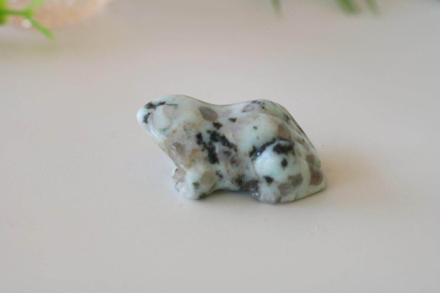 KIWI JASPER, Carved Frog, mini crystal carving