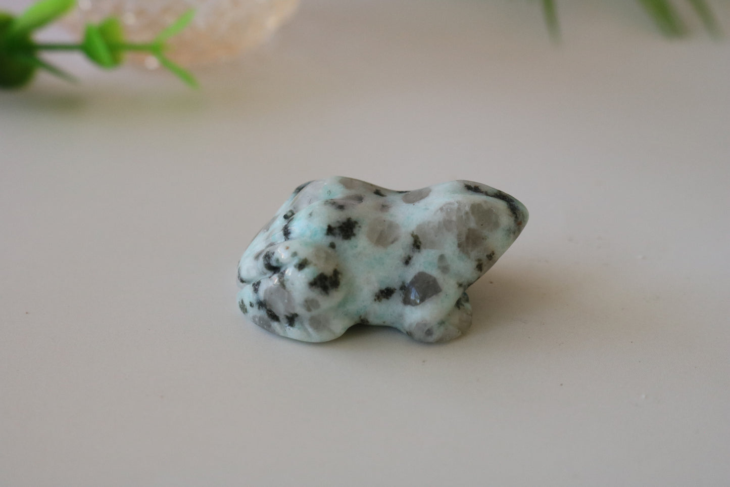 KIWI JASPER, Carved Frog, mini crystal carving