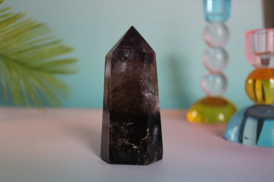ENHYDRO SMOKY QUARTZ AMETHYST TOWER